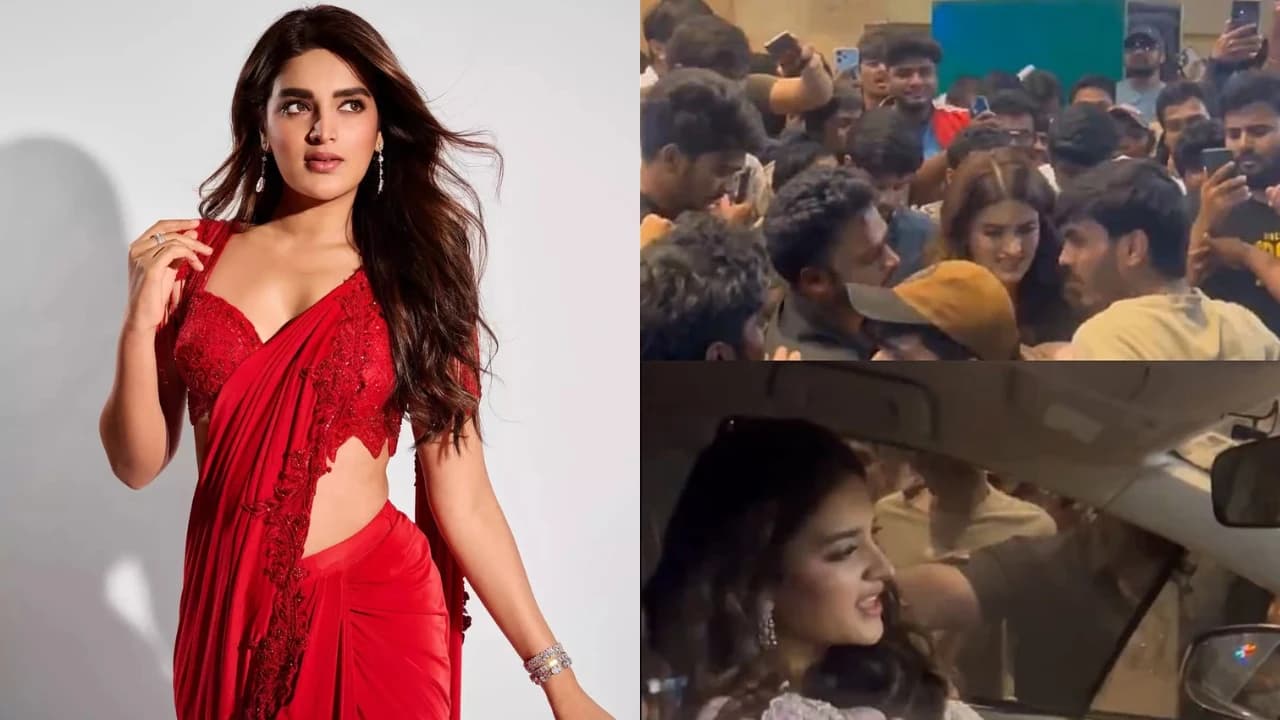 भीड़ से घिरी हैदराबाद के लुलु मॉल में अभिनेत्री निधि अग्रवाल