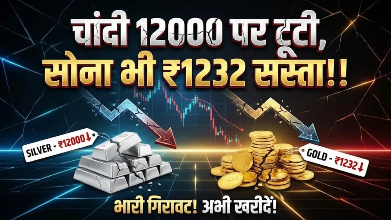 प्रॉफिट बुकिंग से सोना चांदी हुआ सस्ता, चांदी ₹12,000 पर टूटी, सोना ₹1,232 हुआ सस्ता