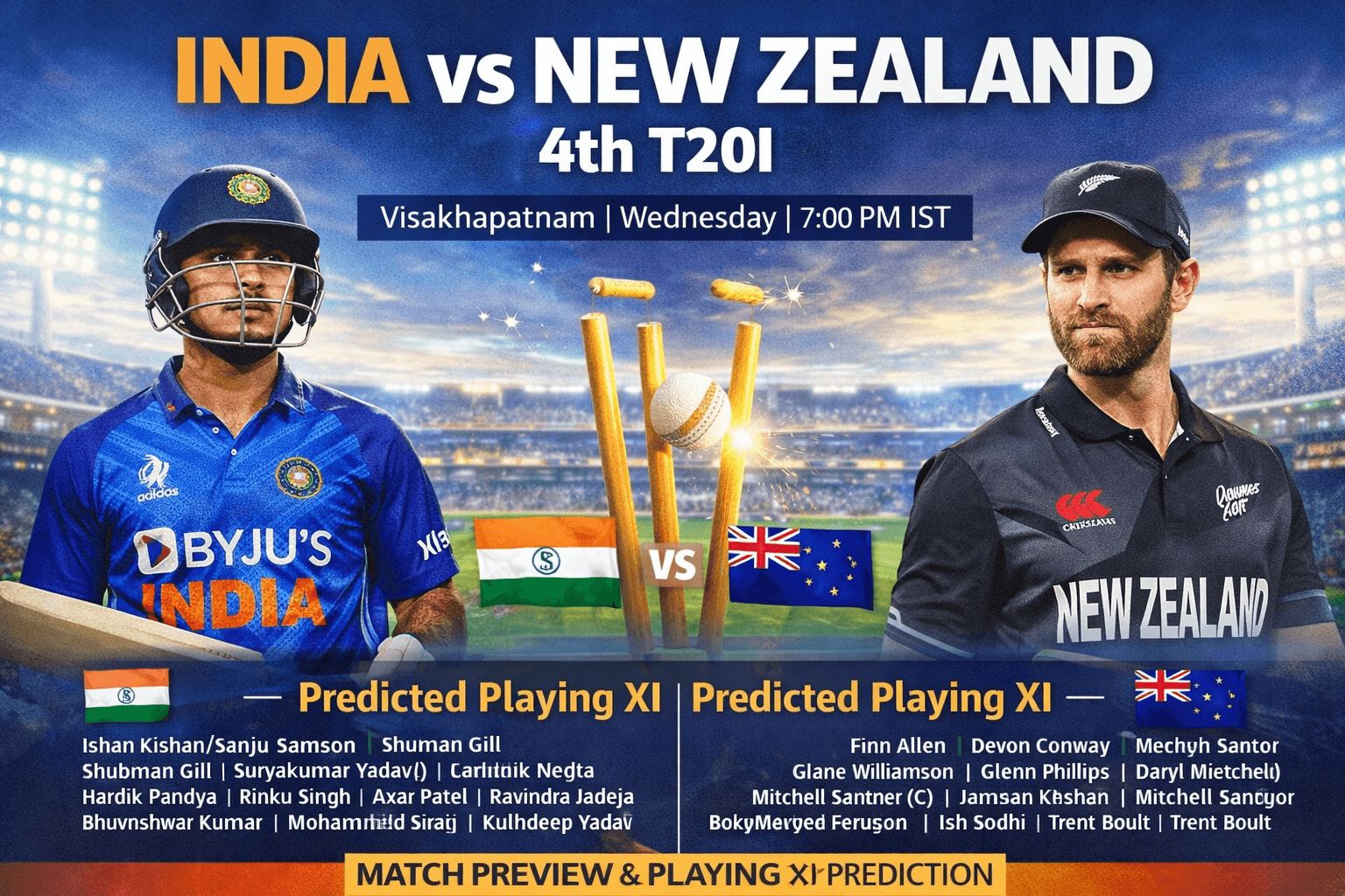 भारत vs न्यूजीलैंड चौथे टी20आई: मैच की पूरी जानकारी और संभावित प्लेइंग XI
