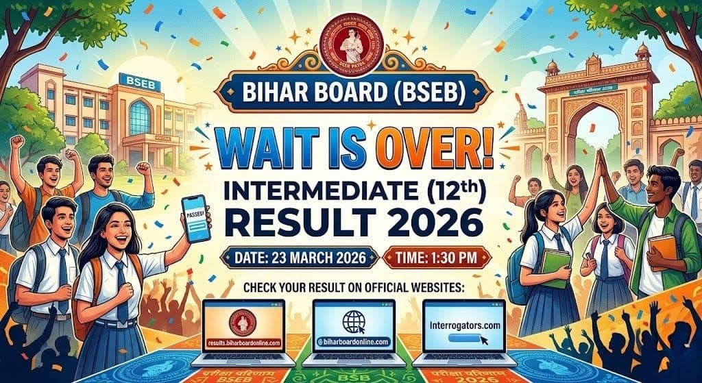 बिहार बोर्ड 12th रिजल्ट 2026 : 23 मार्च 2026 1:30 बजे खत्म हो जाएगा बच्चों का इंतजार, जानिए कैसे चेक करें बिहार बोर्ड इंटर रिजल्ट!!