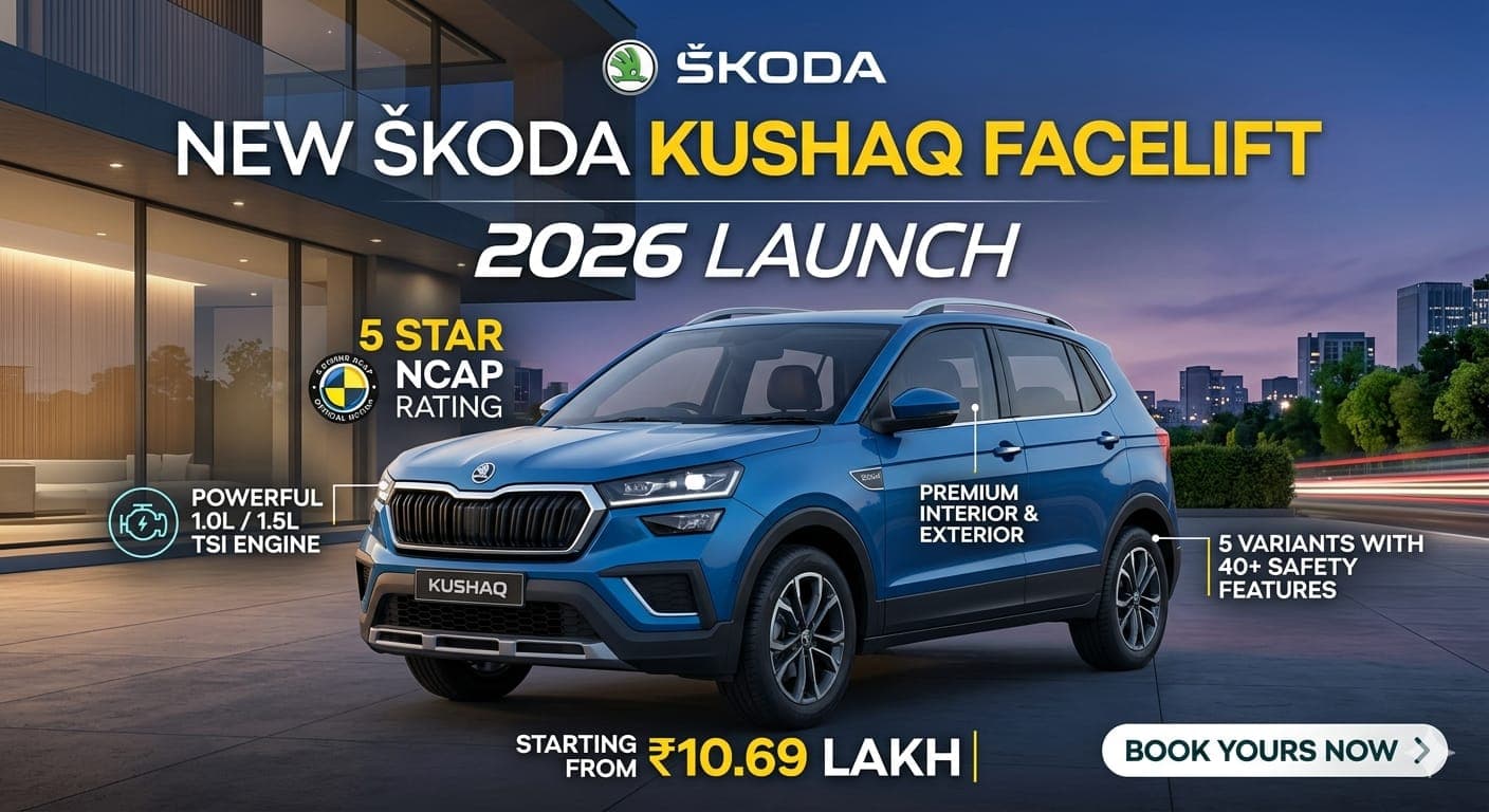 Skoda Kushaq 2026 Facelift: प्रीमियम लुक, 8 स्पीड ऑटोमेटिक, लग्जरी फीचर्स की भरमार और वैल्यू फॉर मनी