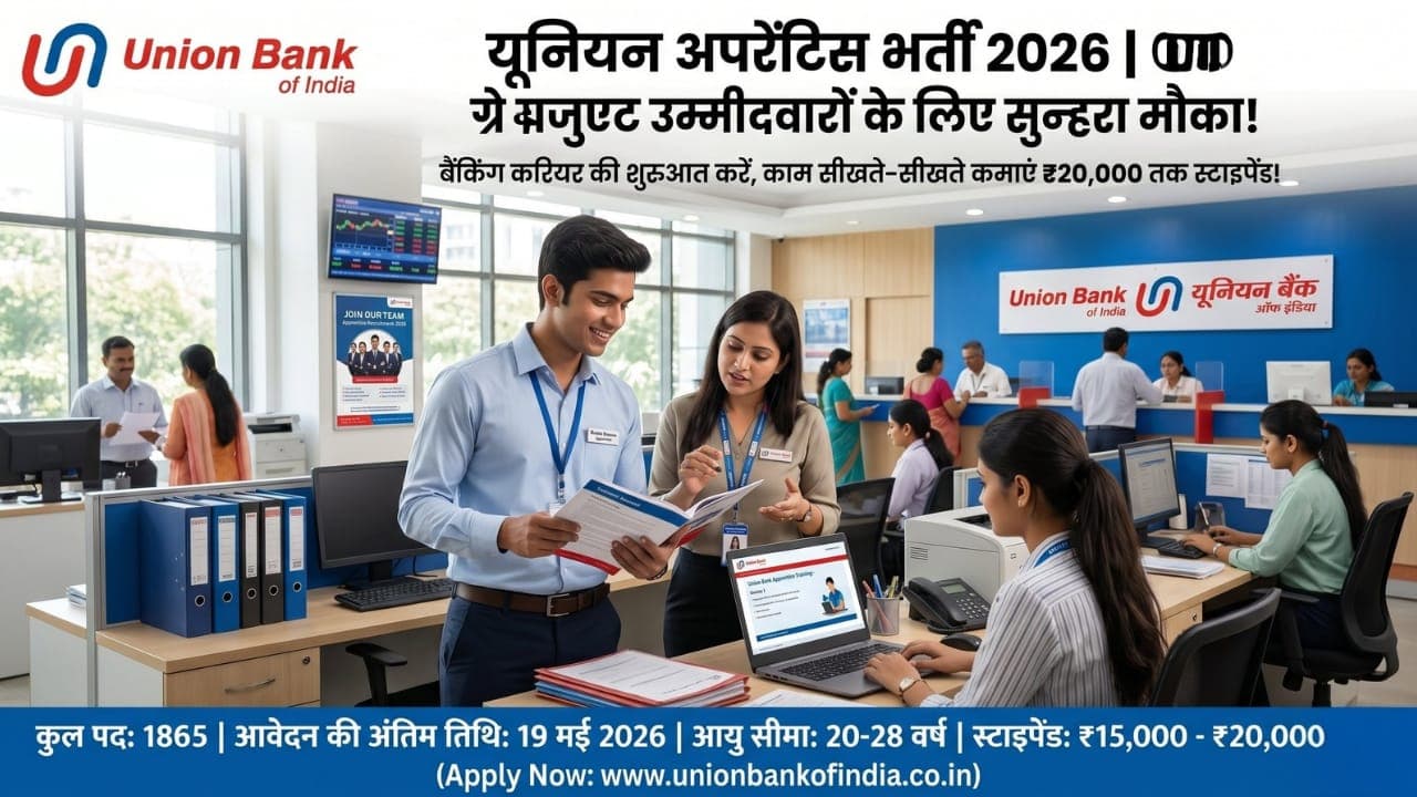 Union Bank Apprentice Recruitment 2026 ग्रेजुएट उम्मीदवारों के लिए सुनहरा मौका! कम मेहनत में बनाएं बैंकिंग करियर