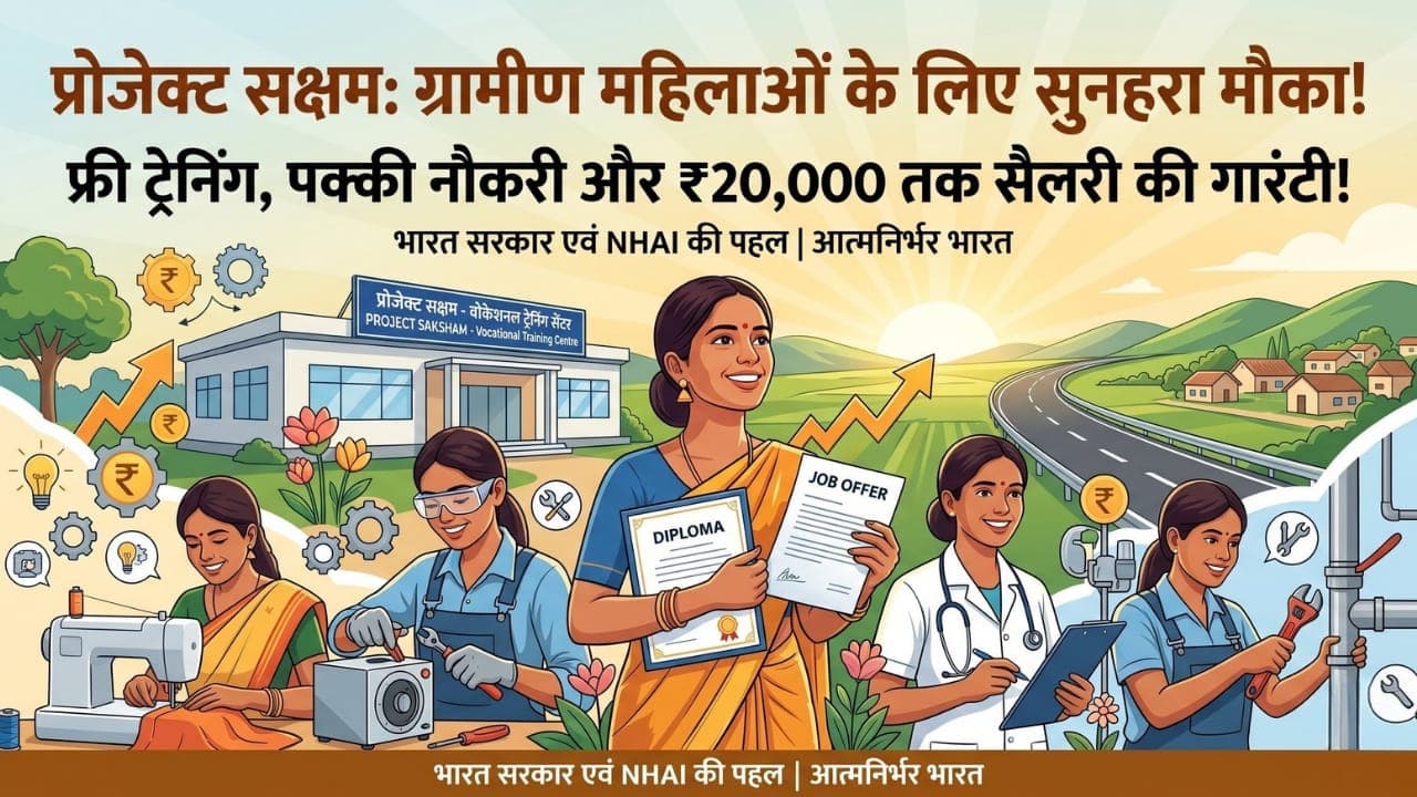घर बैठी महिलाओं के लिए सुनहरा मौका प्रोजेक्ट सक्षम से फ्री ट्रेनिंग, पक्की नौकरी और ₹20,000 तक सैलरी की गारंटी!