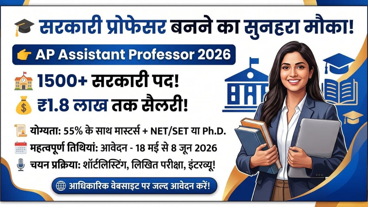 AP Assistant Professor 2026 सरकारी प्रोफेसर बनने का गोल्डन चांस, 1500 पदों पर बंपर भर्ती 1.8 लाख तक सैलरी!