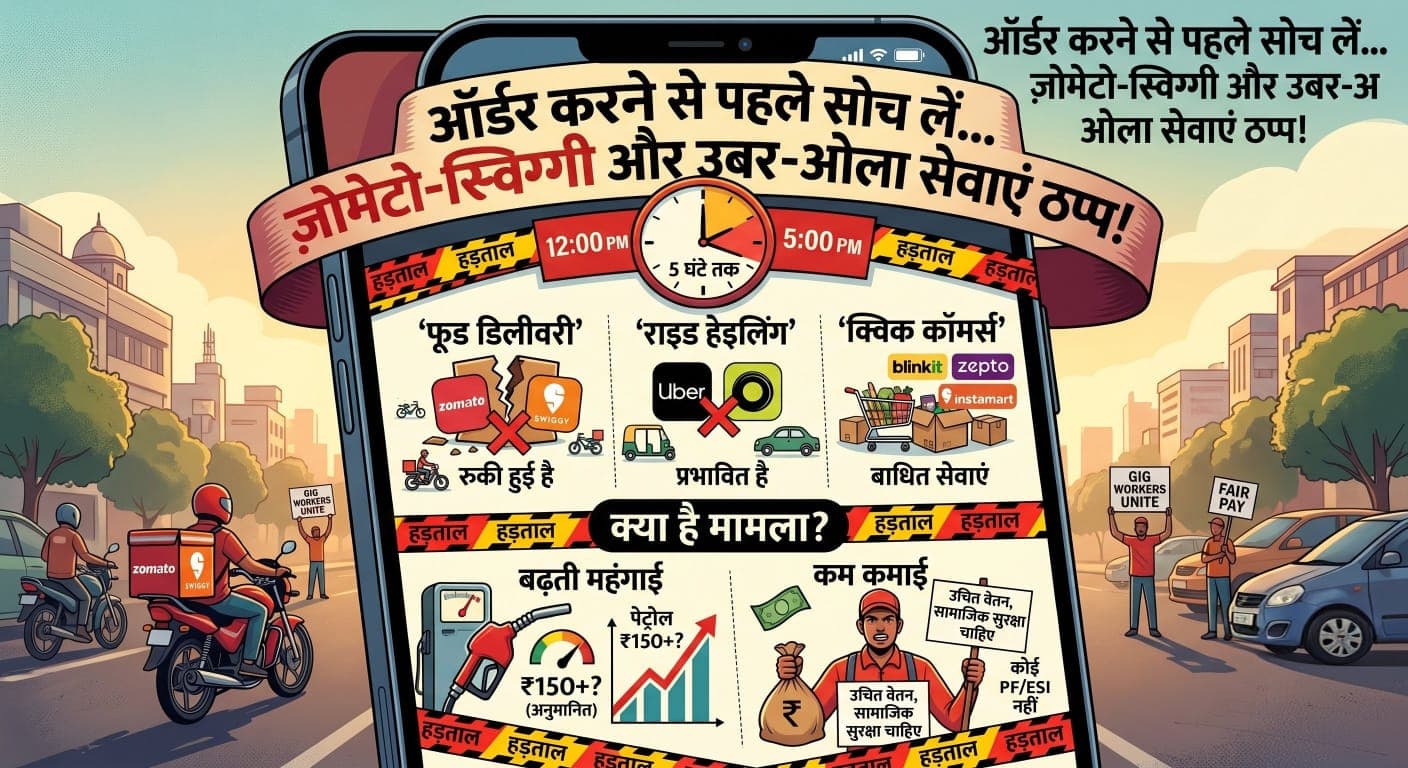Gig Workers Strike 2026 ऑर्डर करने से पहले सोच लें… Zomato-Swiggy और Uber-Ola सेवाएं आज 5 घंटे तक रहेंगीं ठप्प!!
