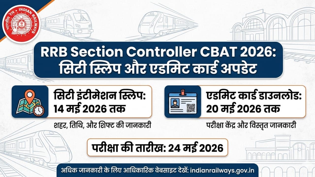 RRB Section Controller CBAT 2026 सिटी स्लिप और एडमिट कार्ड पर आई बड़ी खबर.. तुरंत चेक करें नया अपडेट!