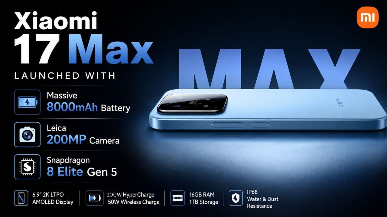 स्मार्टफोन मार्केट में आया नया किंग! Xiaomi 17 Max में मिलेगी 120Hz AMOLED डिस्प्ले और सुपरफास्ट 100W चार्जिंग