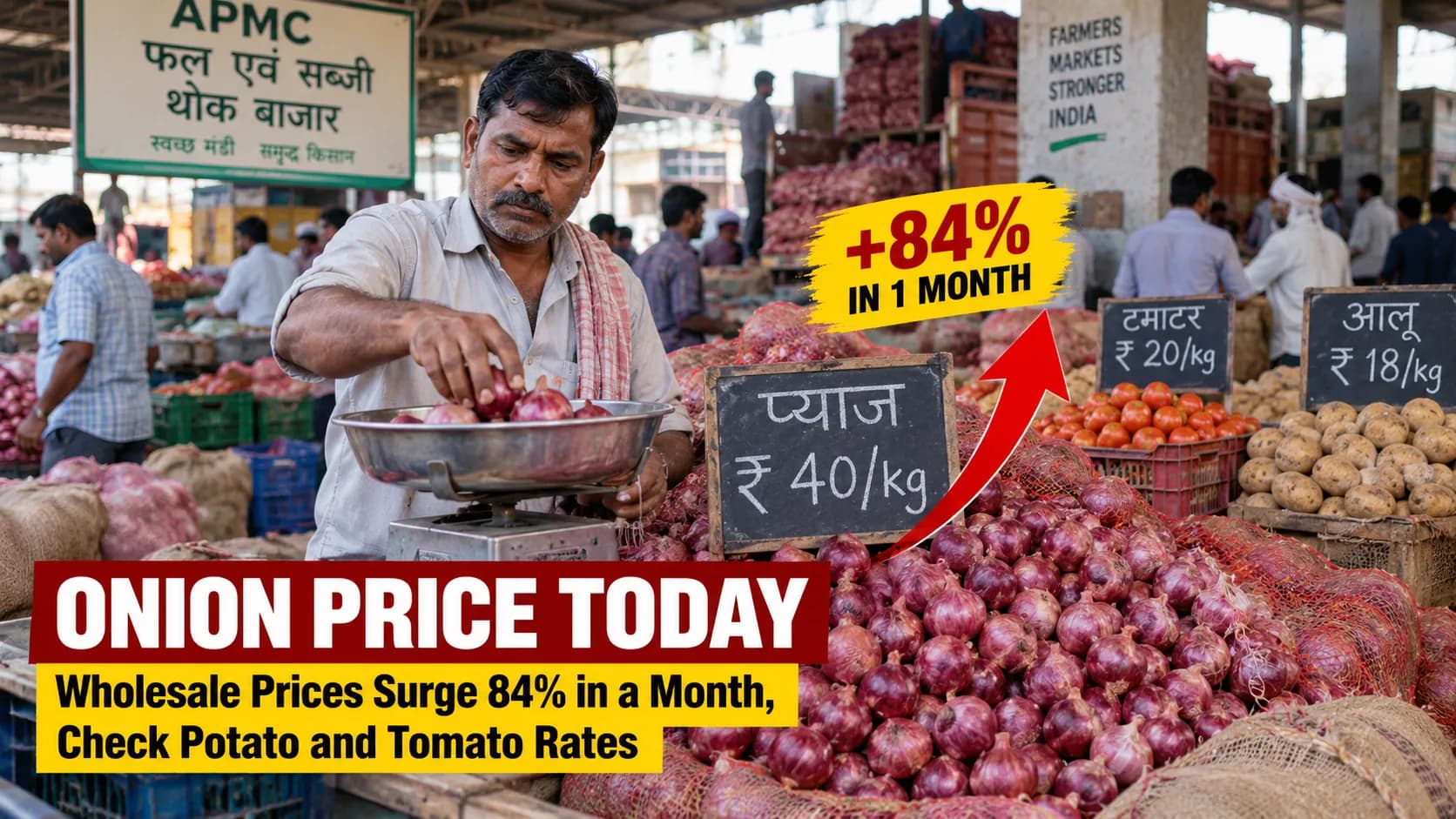 Onion Price Today: प्याज के दाम में तेज उछाल, एक महीने में 84% बढ़ा थोक भाव; टमाटर और आलू का हाल भी जानें