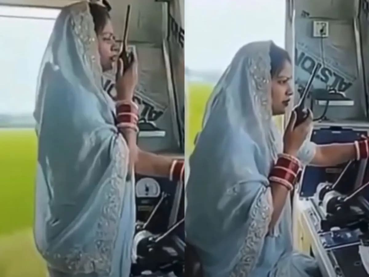 Newly Married Woman Loco Pilot Viral Video: साड़ी, चूड़ा और सिंदूर में ट्रेन के इंजन में दिखी महिला