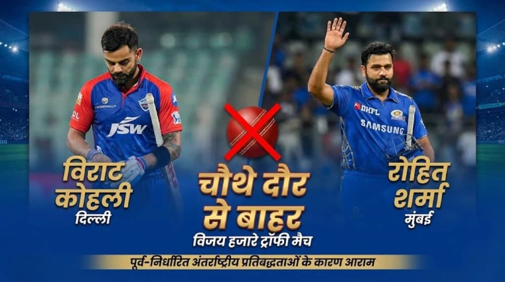 विराट कोहली और रोहित शर्मा विजय हज़ारे ट्रॉफी के चौथे राउंड से बाहर विराट कोहली और रोहित शर्मा विजय हज़ारे ट्रॉफी के चौथे राउंड से बाहर