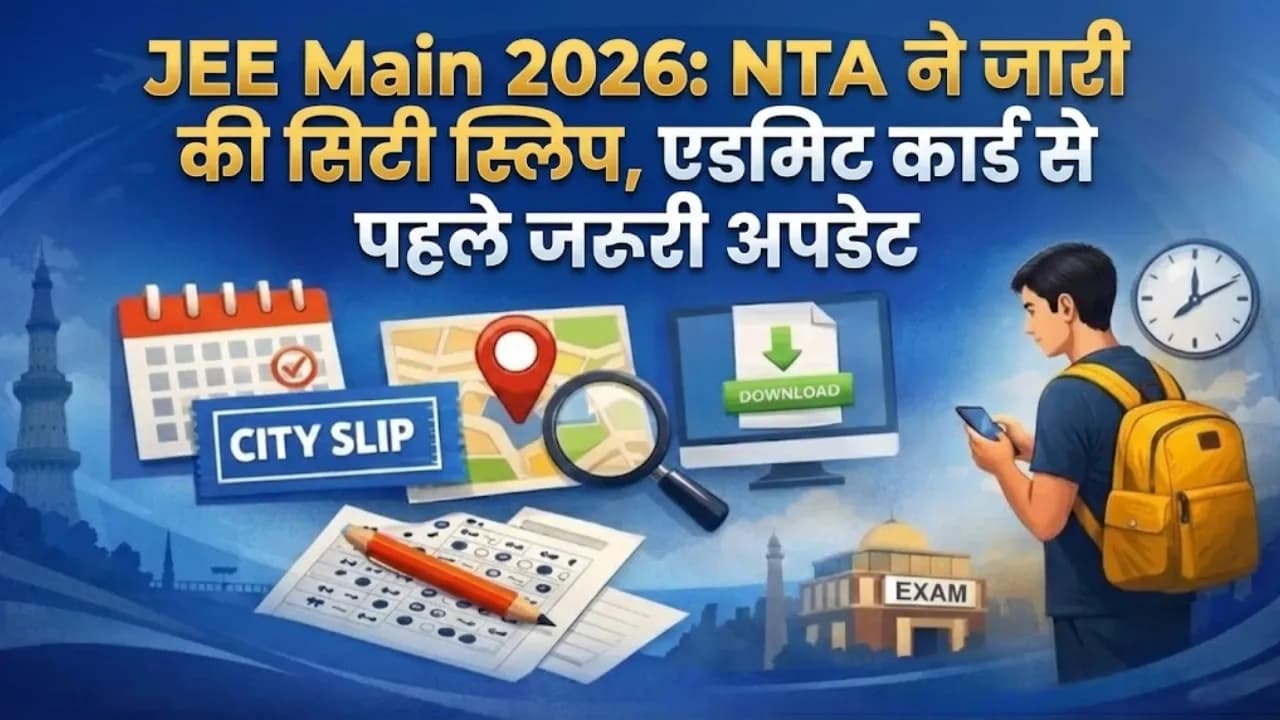 JEE Main 2026: NTA ने जारी की सिटी स्लिप, एडमिट कार्ड से पहले जरूरी अपडेट JEE Main 2026: NTA ने जारी की सिटी स्लिप, एडमिट कार्ड से पहले जरूरी अपडेट