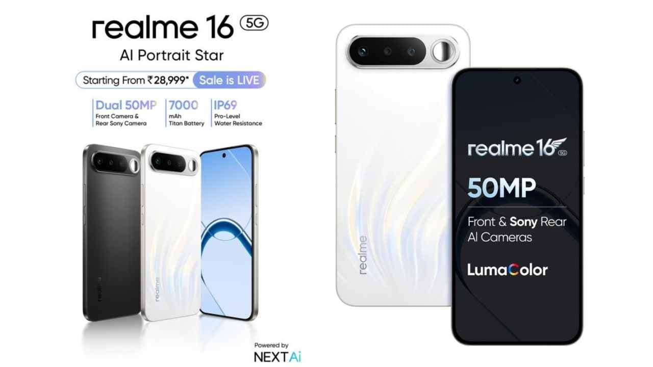 Realme 16 5G भारत में सेल शुरू: 7,000mAh बैटरी और 50MP कैमरा के साथ, जानें कीमत और ऑफर्स Realme 16 5G भारत में सेल शुरू: 7,000mAh बैटरी और 50MP कैमरा के साथ, जानें कीमत और ऑफर्स