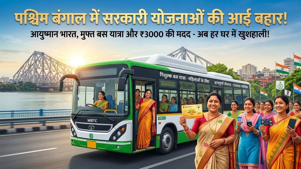 पश्चिम बंगाल में सरकारी योजनाओं की आई बहार..सुवेन्दु अधिकारी लागू करेंगे आयुष्मान भारत योजना, महिलाओं के लिए निशुल्क बस यात्रा और ₹3000 की मदद पश्चिम बंगाल में सरकारी योजनाओं की आई बहार..सुवेन्दु अधिकारी लागू करेंगे आयुष्मान भारत योजना, महिलाओं के लिए निशुल्क बस यात्रा और ₹3000 की मदद