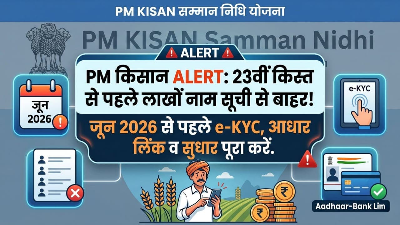 PM किसान सम्मान निधि योजना की 23वीं किस्त से पहले बड़ा झटका!! लाखों किसानों के नाम लिस्ट से गायब! जून 2026 से पहले कर लें यह काम PM किसान सम्मान निधि योजना की 23वीं किस्त से पहले बड़ा झटका!! लाखों किसानों के नाम लिस्ट से गायब! जून 2026 से पहले कर लें यह काम