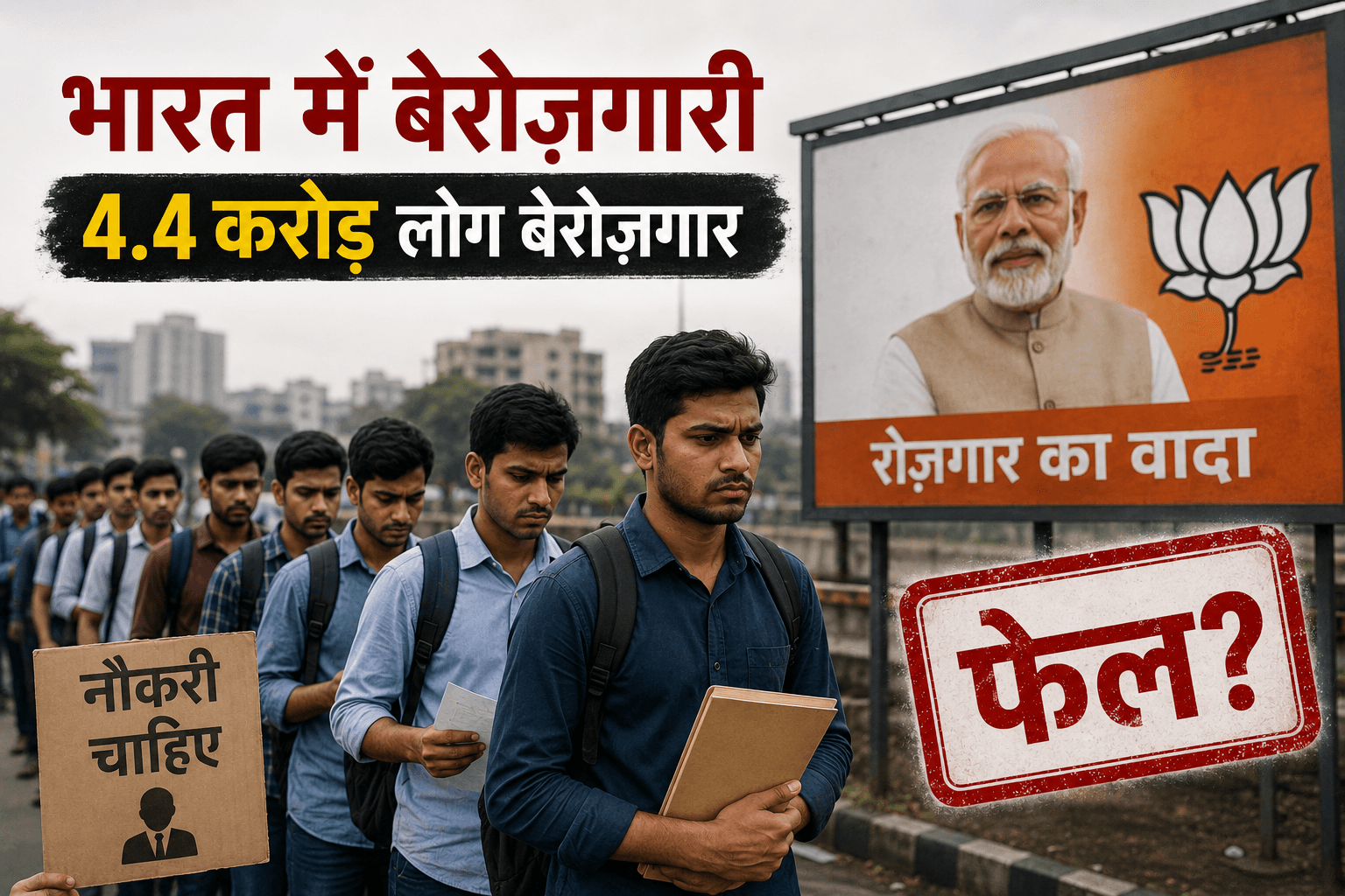 भारत में बढ़ती बेरोज़गारी: 4.4 करोड़ लोग रोजगार की तलाश में, BJP सरकार के रोजगार वादे पूरी तरह फेल! भारत में बढ़ती बेरोज़गारी: 4.4 करोड़ लोग रोजगार की तलाश में, BJP सरकार के रोजगार वादे पूरी तरह फेल!