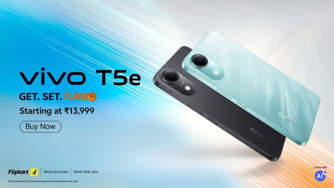 Vivo T5e भारत में लॉन्च: ₹13,999 में 5500mAh बैटरी, Android 16 और Unisoc चिपसेट Vivo T5e भारत में लॉन्च: ₹13,999 में 5500mAh बैटरी, Android 16 और Unisoc चिपसेट