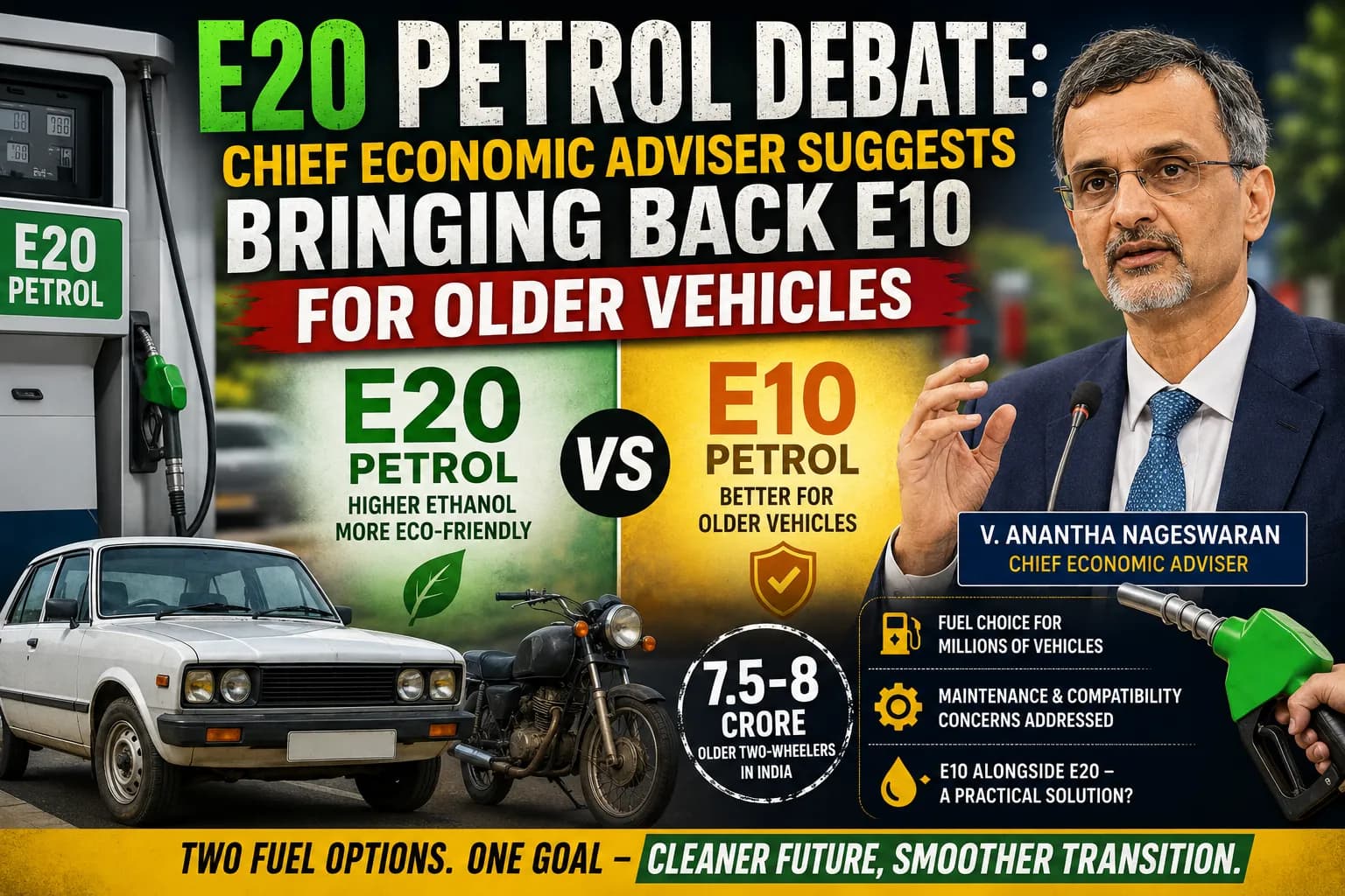 E20 Petrol पर बड़ा सुझाव, पुराने वाहनों के लिए E10 की मांग क्यों? E20 Petrol पर बड़ा सुझाव, पुराने वाहनों के लिए E10 की मांग क्यों?