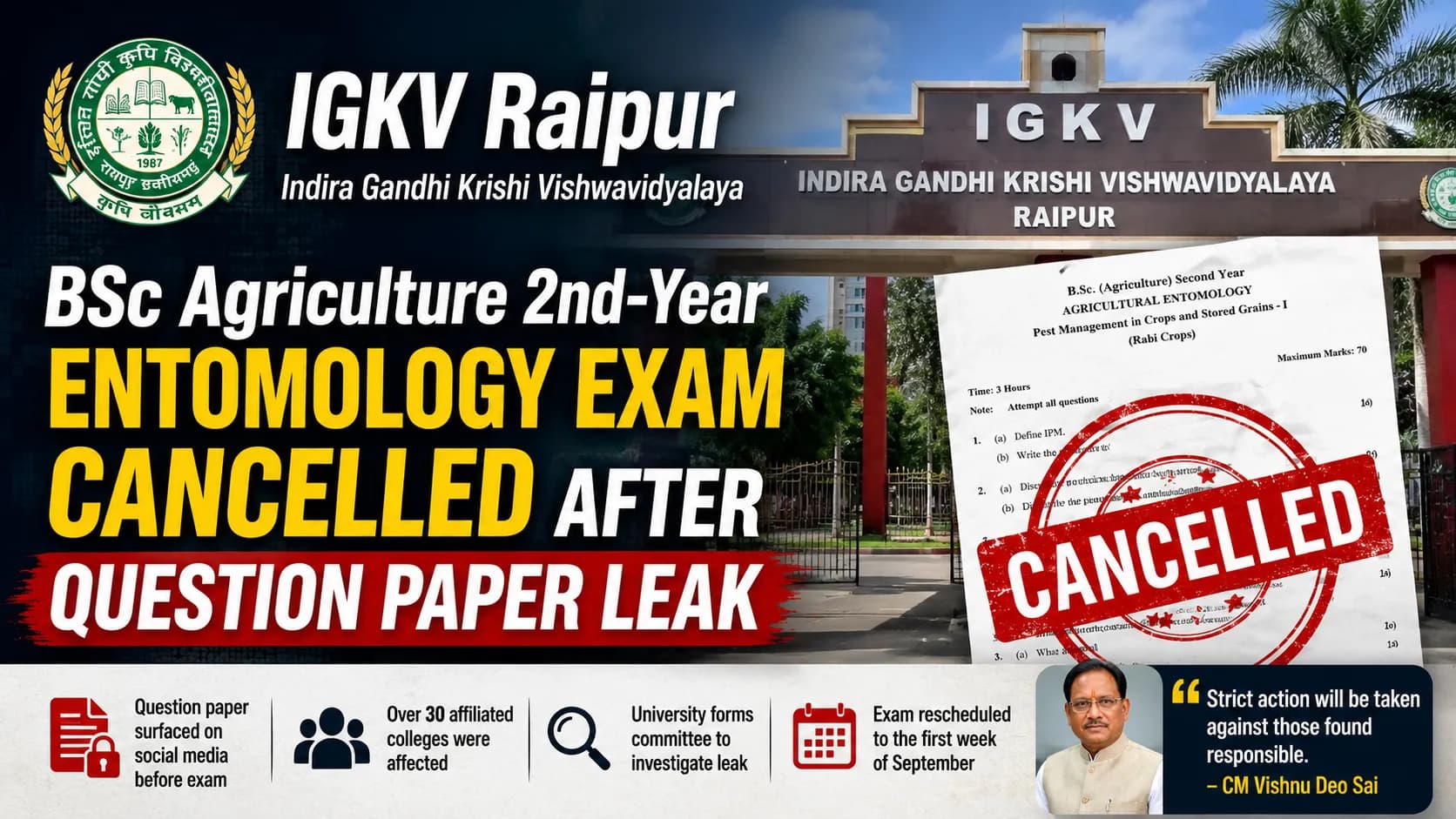 IGKV BSc Agriculture Exam Cancelled IGKV BSc Agriculture Exam Cancelled