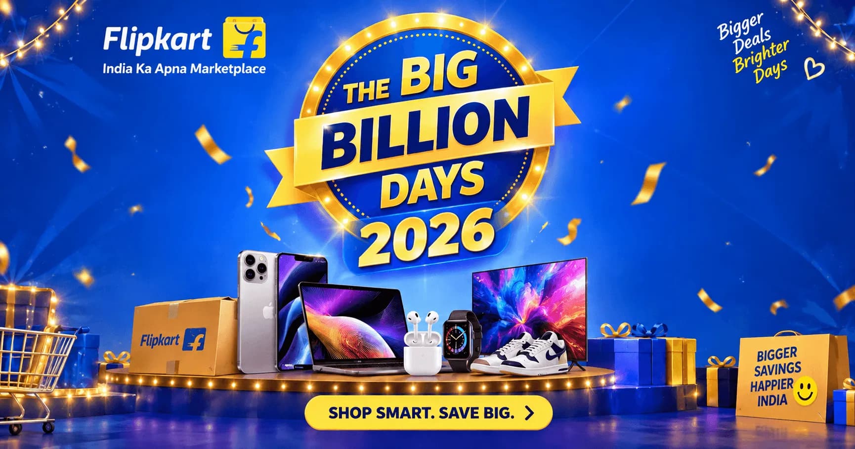 Flipkart Big Billion Days 2026: Early Access 8 अक्टूबर, सबके लिए Sale 9 अक्टूबर से; Phones, Laptops, TVs और Speakers की Deals Flipkart Big Billion Days 2026: Early Access 8 अक्टूबर, सबके लिए Sale 9 अक्टूबर से; Phones, Laptops, TVs और Speakers की Deals