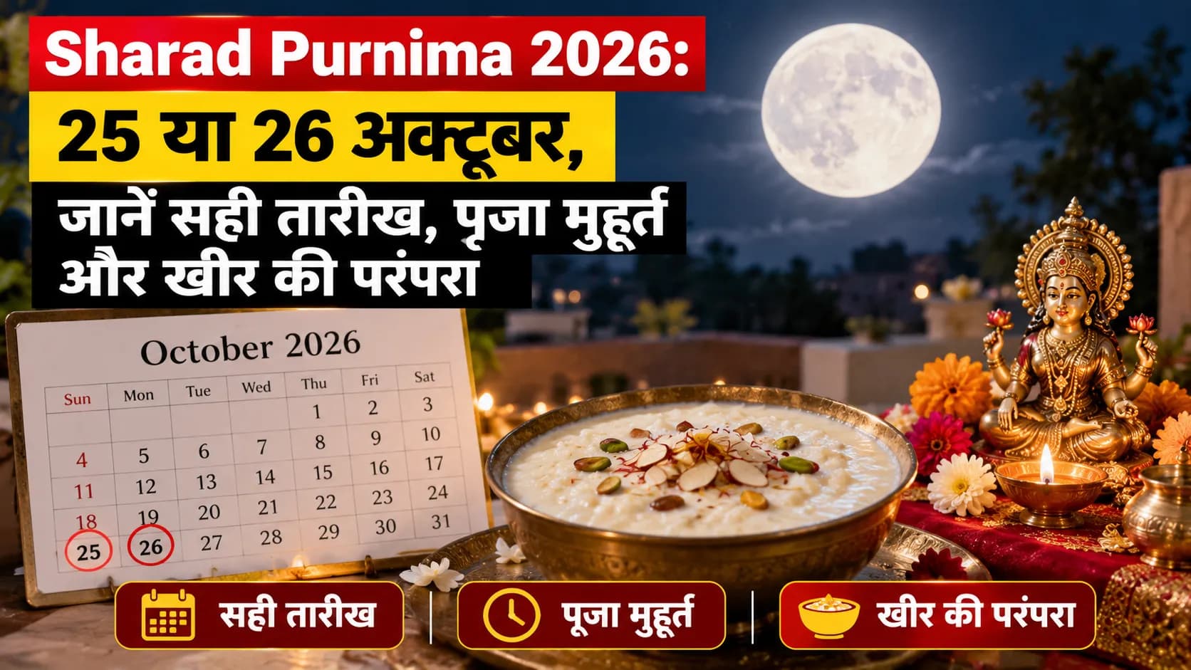 Sharad Purnima 2026: 25 या 26 अक्टूबर, जानें सही तारीख, पूजा मुहूर्त और खीर की परंपरा Sharad Purnima 2026: 25 या 26 अक्टूबर, जानें सही तारीख, पूजा मुहूर्त और खीर की परंपरा