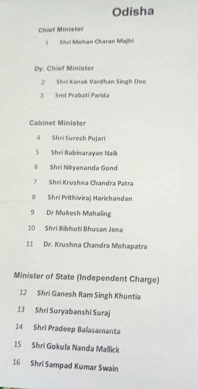 Mohan Majhi Oath Ceremony Odisha New Cabinet