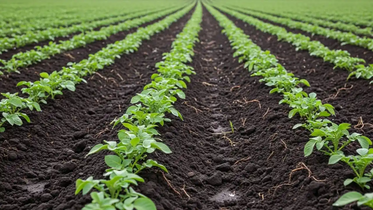 आलू के खेत में मिट्टी की नमी और कम सिंचाई आलू के खेत में मिट्टी की नमी और कम सिंचाई