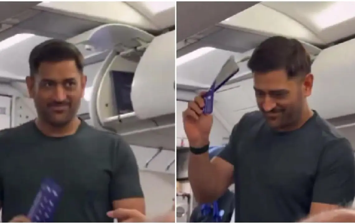 MS Dhoni ने हवाई जहाज में बनाया क्रिकेट स्टेडियम जैसा माहौल