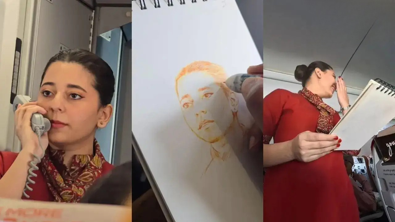 कलाकार ने चुपके से बना दी एयर होस्टेस की तस्वीर