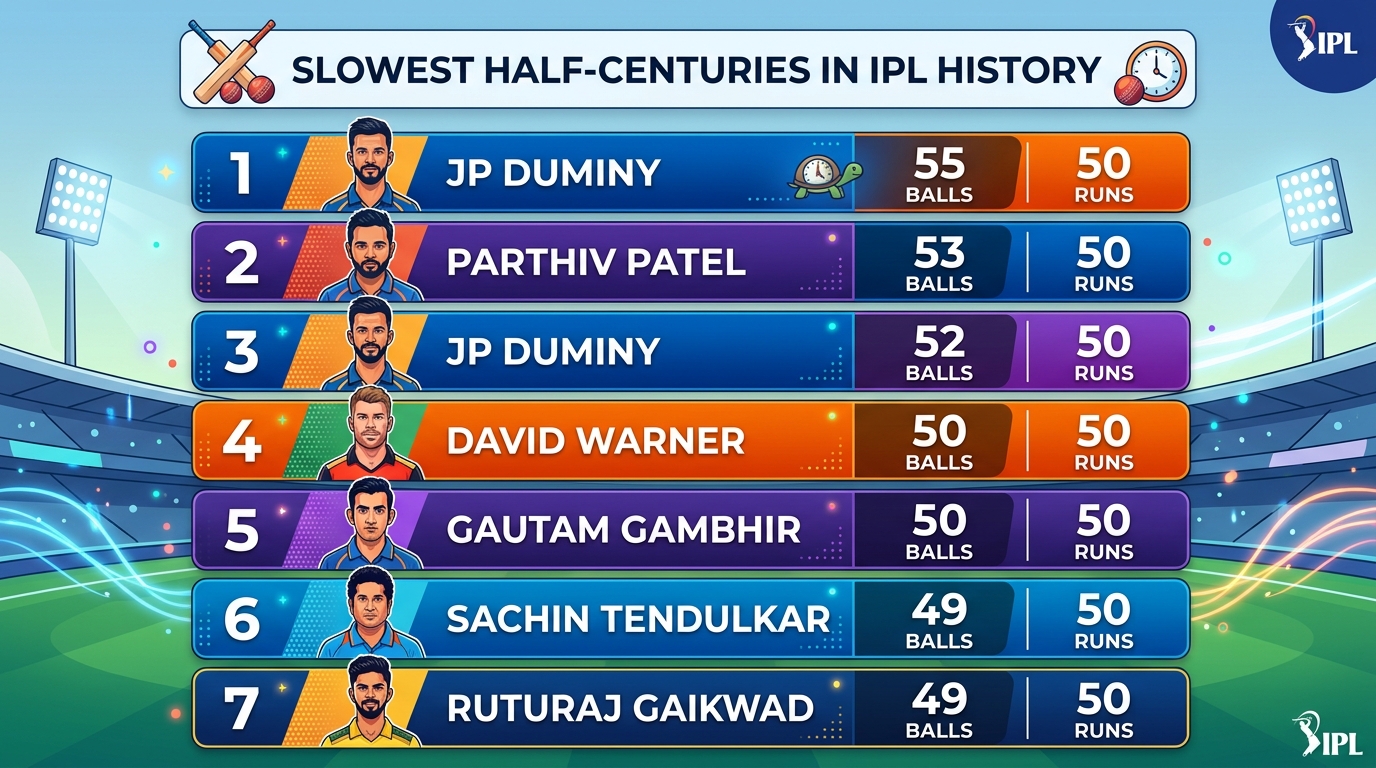 IPL इतिहास के सबसे स्लो अर्धशतक की लिस्ट