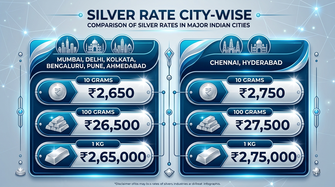 शहरों में चांदी का भाव (Silver Rate City-wise)