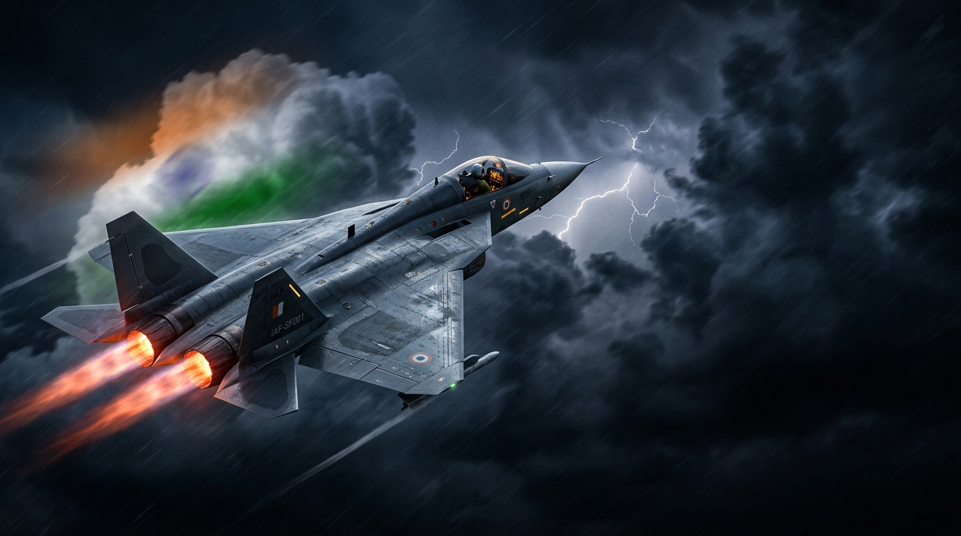Indian stealth fighter flying night 202605271654 फाइटर जेट