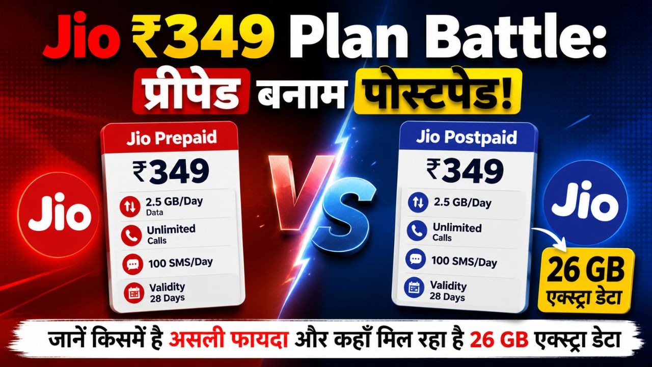Jio ₹349 Plan Battle प्रीपेड बनाम पोस्टपेड! जानें किसमें है असली फायदा और कहाँ मिल रहा है 26 GB एक्स्ट्रा डेटा
