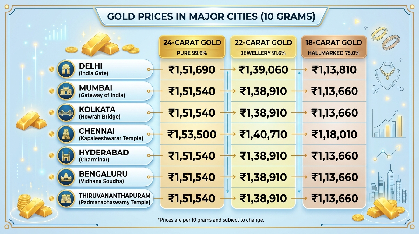 gold prices in major cities 202606161122 प्रमुख शहरों में सोने का भाव (10 ग्राम)